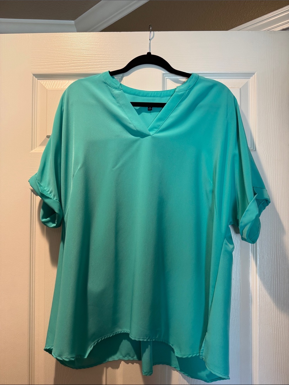 Women's Teal/Mint V-Neck Short Sleeve Blouse